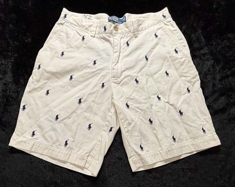 Men Size 32 Polo by Ralph Lauren Pony White Prospect AOP Shorts
